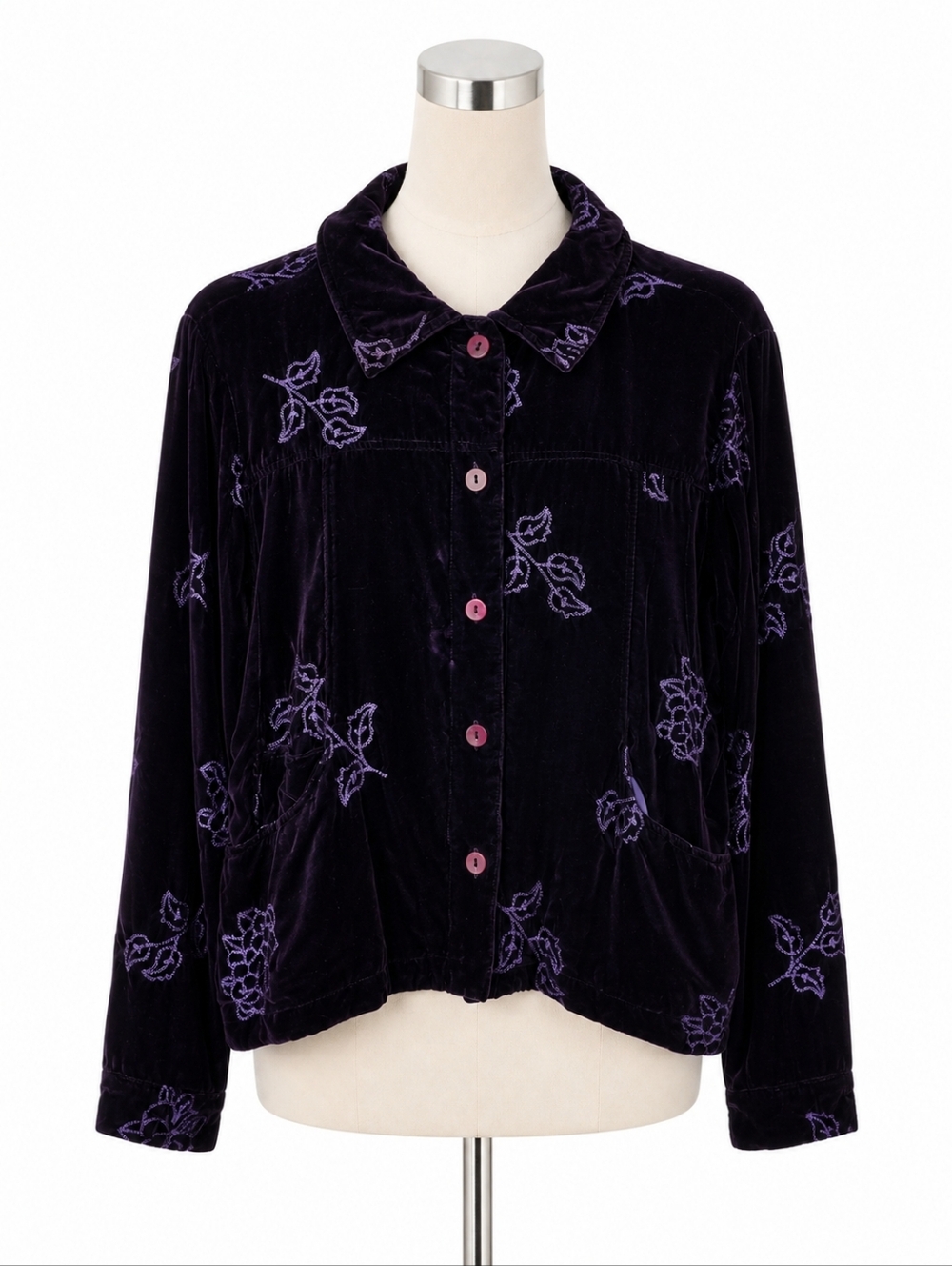 Coldwater Creek Embroidered Purple Velvet Shirt Jacket M Whimsigoth Fairy Grunge